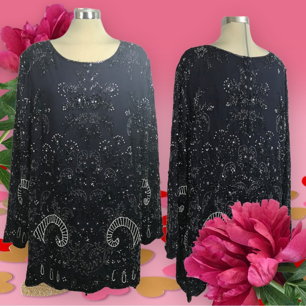CANDLELIGHT & Champagne Beaded  Dark Blue Elegant Designed  100% Silk